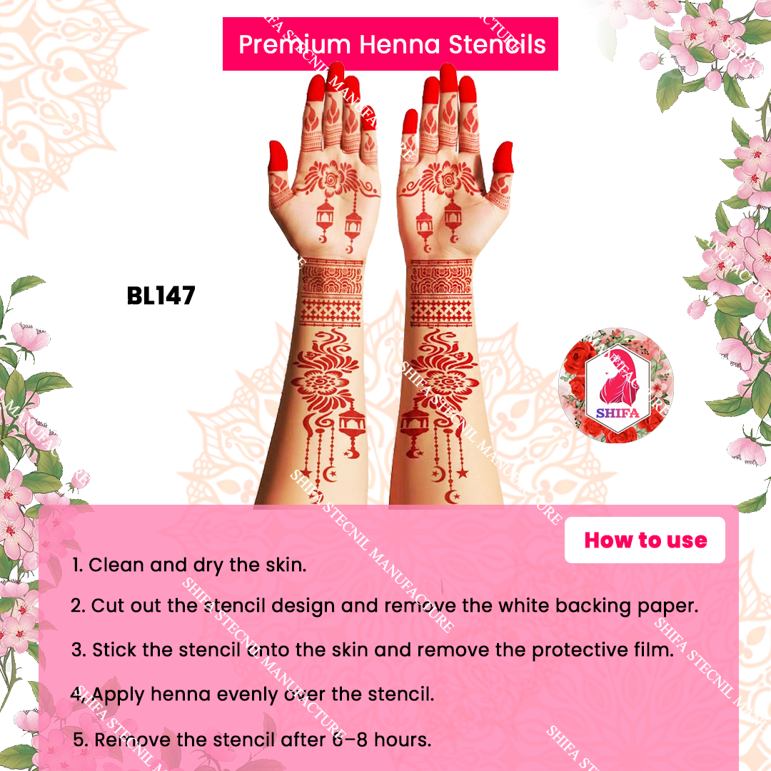 BL147 Celestial Ember Bloom Double Hand Henna Stencil